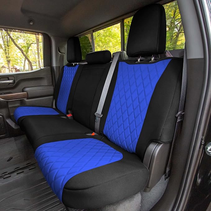 FH Group Custom Fit Car Seat Covers Specifically Made for 2019-2023 GMC Sierra 1500 2500HD 3500HD SLT AT4 Denali - Ultraflex Neoprene Water Resistant Automotive Seat Covers - Full Set Blue