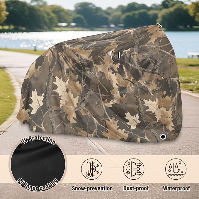 ALAZA Brown Forest Camo Camouflage Bike Cover Waterproof Outdoor Ebike Bicycle Covers Tarp Protection for 1/2 Bikes, Sun UV Dust Wind Proof