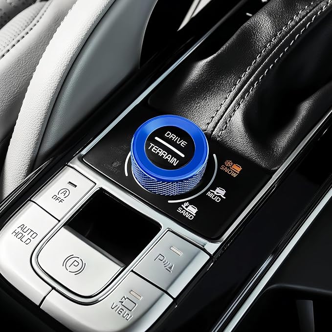 5PCS Aluminum Car Drive Mode Gear Shift Switch Cover,Radio Audio Volume Adjustment Knob Cover,AC Switch Button Knob Cover Compatible with Kia Telluride 2020-2025 Accessories (Blue)
