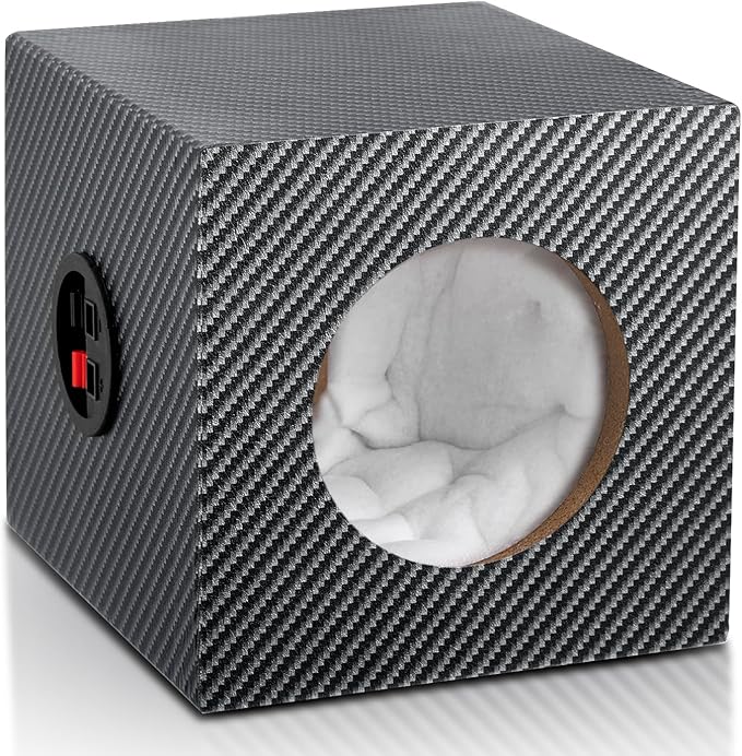 4 Inch PVC Finish Subwoofer Box, Single Car Speaker Enclosure, Car Ported Speaker Enclosure Car Audio Enclosure, Single Sub Box Enclosure with Sound-Absorbing Cotton & Speaker Spikes Pad Mat