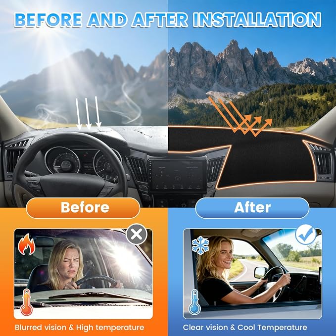 KUST Black Dash Cover Compatible with Hyundai Sonata 2011-2014 Dashboard Cover Accessories for Sonata Non-Slip Polyester Dashboard Mat Custom Fit Center Console Sunshield Protector No Glare