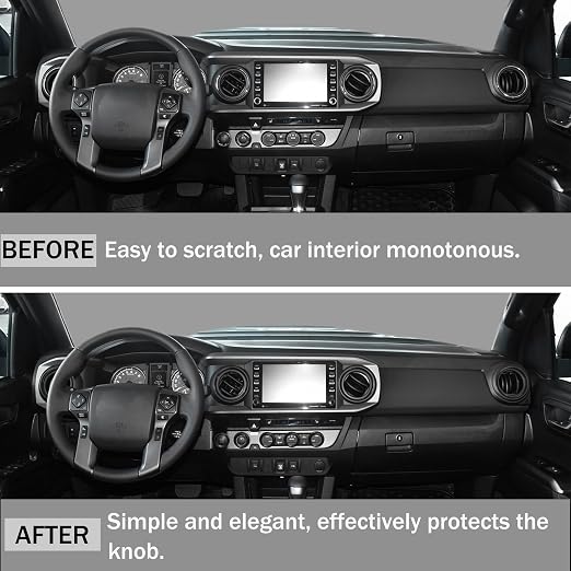 for Toyota Tacoma Accessories 2023 2022 2021 2020 with 8" or 7" Touchscreens Knob Covers - AC Vent Ring Button Knob Covers for Air Conditioner Volume Mirror Push Start Stop Button Trim 12Pcs (Black)