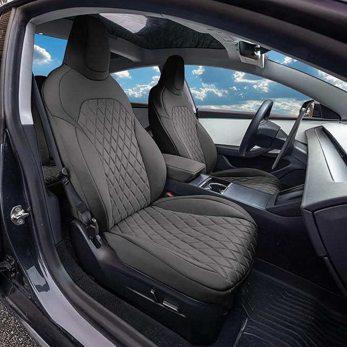 FH Group Custom Fit Seat Covers Compatible with Tesla Model 3 2024–2026 Front Set Seat Covers for Tesla Sedan (2 Front Seats + Console) Ultraflex Neoprene Car Seat Covers, Black