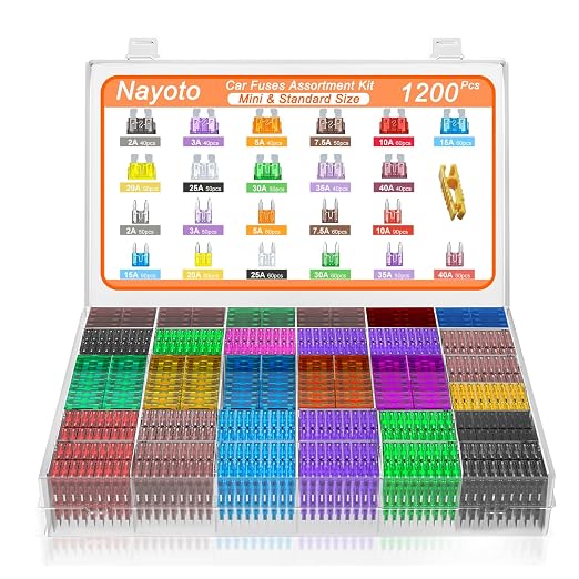 1200pcs Car Fuses Assortment Kit, 520PCS Standard Fuse Kit & 680PCS Mini Fuses + 1 Puller for Auto/RV/Truck/Motorcycle/Yacht (2A 3A 5A 7.5A 10A 15A 20A 25A 30A 35A 40A)