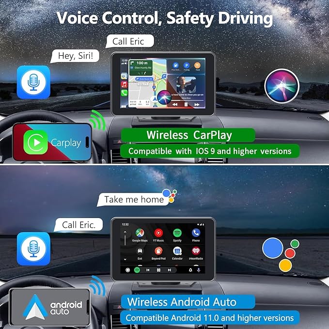 Carplay Screen for Car with Apple CarPlay/Android Auto, 7" Wireless Car Stereo, Portable Touchscreen Car Radio with Bluetooth, Backup Camera, GPS Navigation, Mirror Link,Multimedia Player All Vehicles