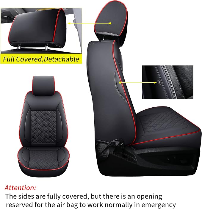 LUCKYMAN CLUB Chevy Silverado/Sierra P01-S1 Seat Covers Full Set, Fit 2019-2024 1500/2020-2024 2500 HD/3500 HD Crew Cab with Breathable Faux Leather (Full Set, Black/Red)