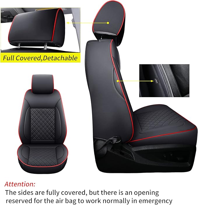 LUCKYMAN CLUB Chevy Silverado/Sierra P01-S1 Seat Covers Full Set, Fit 2014-2018 1500/2015-2019 2500 HD/3500 HD Crew Cab with Breathable Faux Leather (Full Set, Black/Red)