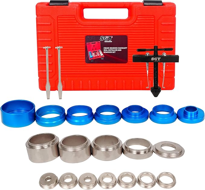 SGT Crank Bearing Camshaft Seal Installer and Remover Set,22pcs Crank Bearing Camshaft Seal,Crankshaft Camshaft Oil Seal Puller Tool Kit,Crankshaft Seal Kit for Automotive Engine Repair