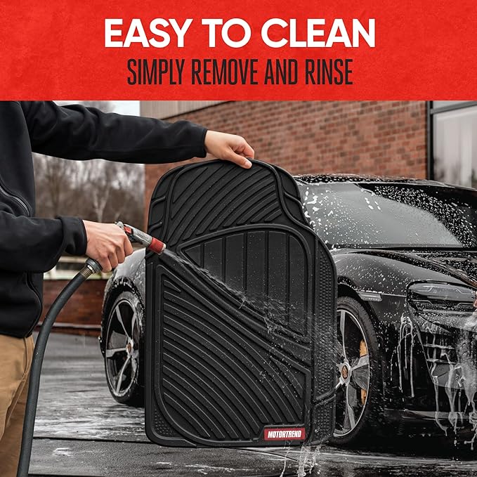 Motor Trend FlexTough All-Weather Rubber Car Floor Mats Set of 2 Front Liners - Heavy Duty Waterproof Automotive Floor Mats for Cars, Trucks & SUVs, Universal Trim-to-Fit, Interior Carpet Protection
