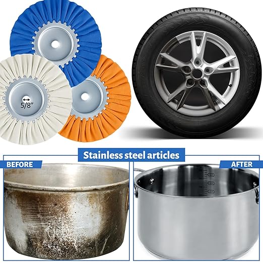Amylove 8 Inch Airway Buffing Wheels Aluminum Wheel Polishing Kit in Diameter 5/8 Inch Arbor Hole, Polishing Compound and Metal Polish Kit for Angle Grinder(Vivid Color,6 Pcs)