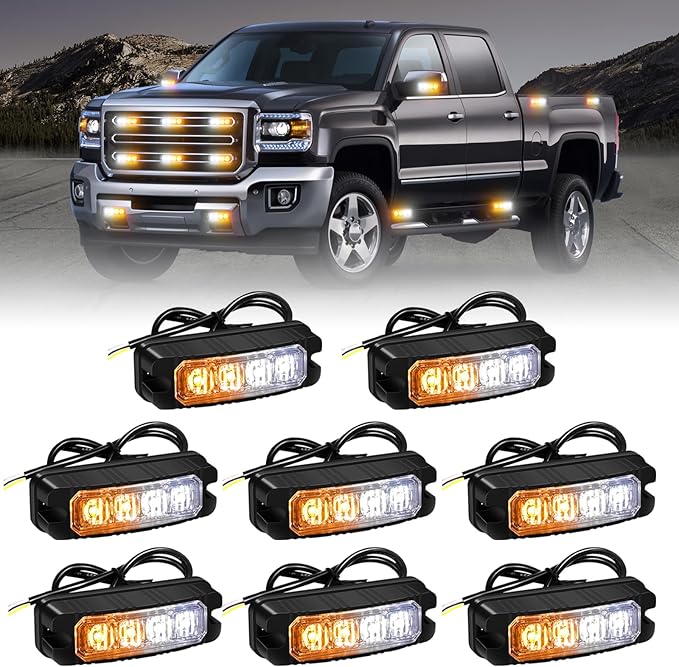 XRIDONSEN 37" 104 LED Roof Top Strobe Light Bar & 8PCS Sync Grill Strobe Lights Surface Mount Safety Lights for Tow Plow Trucks Construction Vehicles, ATV, UTV, JEEP