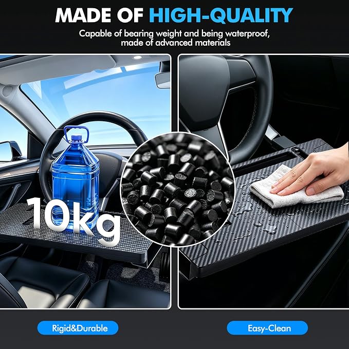2-in-1 Car Steering Wheel Table Tray & Seat Gap Filler Storage, Foldable Carbon Fiber Style Tray for Laptop, Dining & Writing, Fits Standard Round Steering Wheel