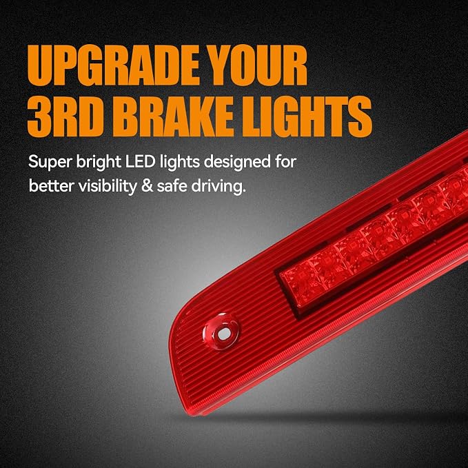 Third 3rd Brake Light LED for 2007-2012 Dodge Nitro, High Mount Rear Brake Lights Assembly for 07-12 Dodge Nitro, Waterproof Center Cab Lamp Stop Light (Red)