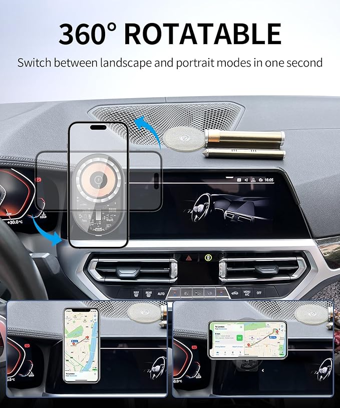 Wireless Charging Car Phone Holder for BMW 3 Series 2019-2022/4 Series 2021-2023/2 Series 2022-2024, 10.25" Screen Fixed Clip, 360° Rotation Car Phone Mount Compatible with MagSafe