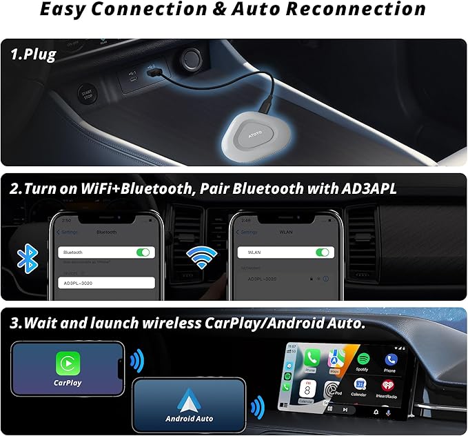 2-in-1 Wireless CarPlay & Android Auto, Magic Box - Convert Wired to Wireless CarPlay, Plug & Play, Easy Setup