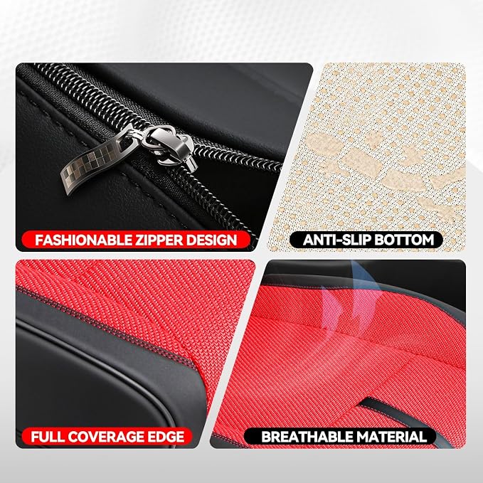 Auto Dynasty Car Seat Covers Full Set, Automotive Seat Covers for Cars Breathable Waterproof, Universal Anti-Slip Car Interior Protectors Compatible Airbag Fit Most Cars, Red, Drive Series