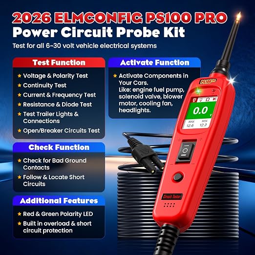ELMCONFIG Automotive Circuit Tester, 2026 Power Circuit Probe Tool, 6V-30V Electrical Short Open Breaker Circuit Finder, AC/DC Current Resistance, Component Activation Tool, 40FT Cable for All Cars