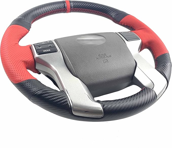 Hand-Stitch Wheel Wrap Side Red Perforated Leather&Matte Black Carbon Fiber Steering Wheel Cover for Toyota Tacoma 2012-2021 / 4Runner 2010-2021 / Tundra Sequoia 2014-2021 (Matte Carbon Fiber)