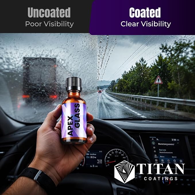Apex Glass 50ml Hydrophobic Ceramic Coating - Professional Rain Repellent for Windshields & Windows - Long Lasting Nano Silica Protection Kit with Applicator & Microfiber USA