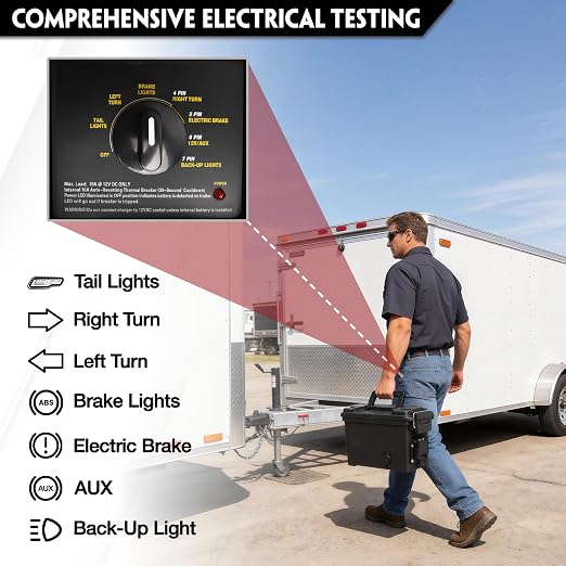 9101 Trailer Light Tester 7 Way Spade Pin with Trailer Plug Adapter Trailer Wiring Tester for RV Utility Trailer Test Lighting and Brake Systems Avoid Blown Fuses
