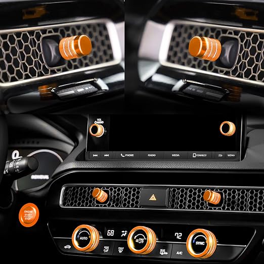 Knob Covers for Honda Civic Accessories 2026 2025 2022-2024 for CRV 2026 2025 2024 2023 for Acura Integra 2025 2024 2023 AC Knoob, Air Vent, Audio Control, Push Start Button Cover Ring 11Pcs (Orange)
