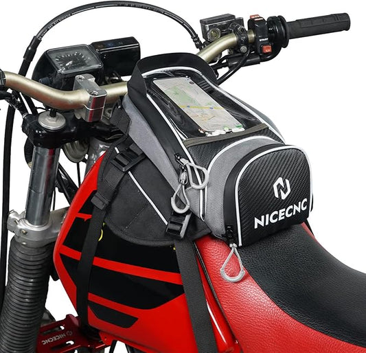 NICECNC Motorcycle Gas Tank Bag Magnetic, 6 Magnets & 5 Straps Reinforced, Detachable Anti-Slip Base Portable, Dirt Bike Tank Bag Storage Bag Muti-Functions for Men Women Cycling Hiking Camping