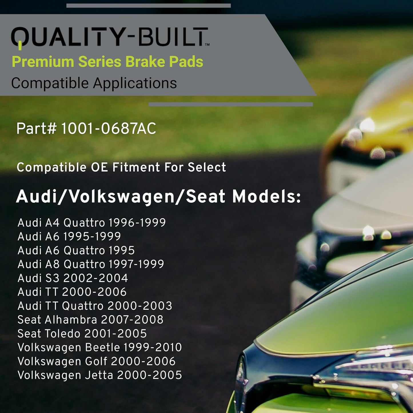 Premium Ceramic Front Brake Pads (1001-0687AC) Compatible with 1995-2010 Audi/Seat/Volkswagen (A4 Quattro/A6/A6 Quattro/A8 Quattro/Alhambra/Beetle/Golf/Jetta/S3/Toledo/TT/TT Quattro)