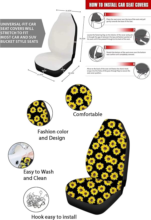 12 Pcs Skull Hippie Flowers Car Accessories Set, Seat Covers Steering Wheel Cover Car Coasters Pad Seat Belt Pads Center Console Cover Gear Shift Knob Cover Car Halloween Decorations