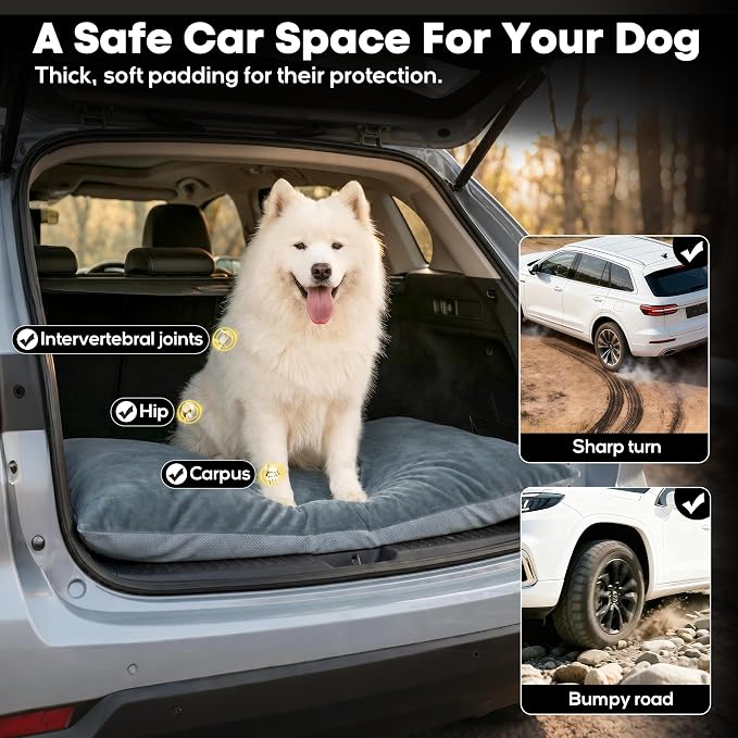 Loiion Dog Car Bed with Removable Washable Cover, 53.5x28in | Non Slip Travel Dog Bed, Waterproof Dog Bed Car Seat Fits SUVs Sedans Trucks, Machine Washable Cover With Zipper, 3in