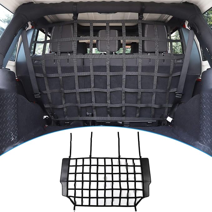 RT-TCZ Car Rear Trunk Organizer Isolation Cargo Net, Mesh Dog Barrier Divider Net for Jeep Wrangler JKU & JLU 4 Door 2007-2023
