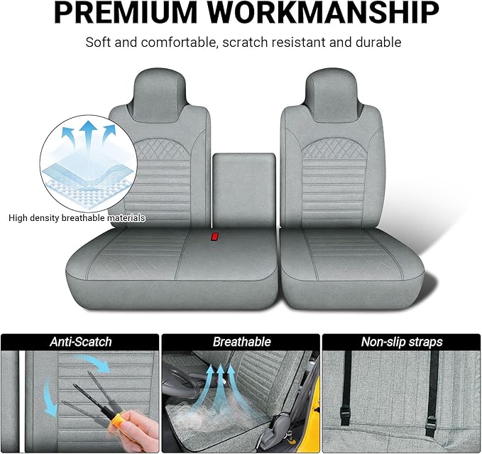Custom Fit Seat Cover for 2006-2025 Isuzu NPR 40/60 Split Bench, Front Bench Seat Linen Covers for Trucks, Breathable Seat Cover with Back Storage