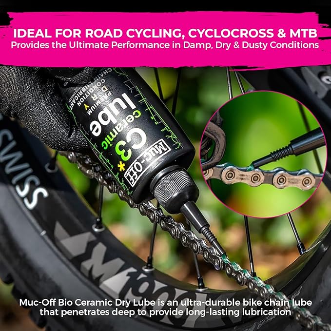 Muc-Off C3 Dry Weather Ceramic Lube 120ml (Pack of 2) with Microfiber Cloth | Premium Chain Lubricant for Dry, Dusty & Damp Conditions | Ceramic Protection with UV Dye