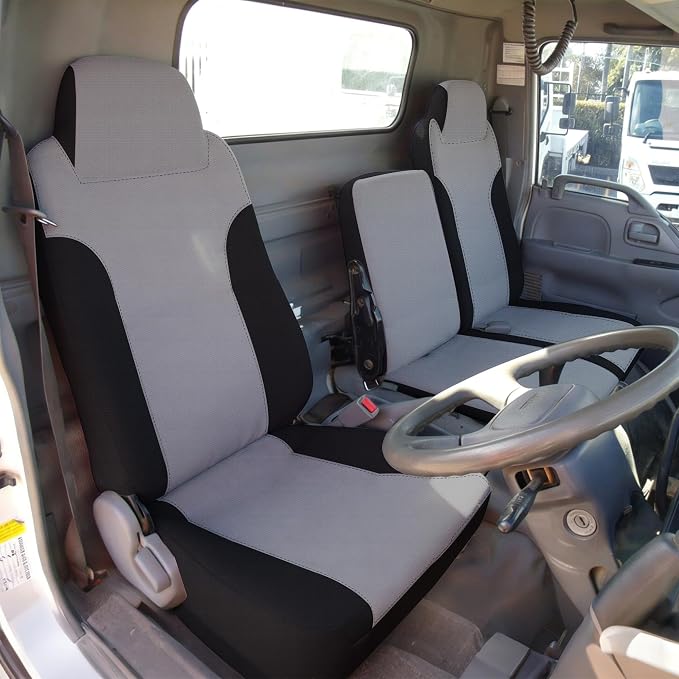 Seat Covers for Isuzu NPR 40/60 Split Bench Custom 2006 2007 2008 2009 2010-2025 Knitted Fabric with Soft Foam Padding Breathable Gray