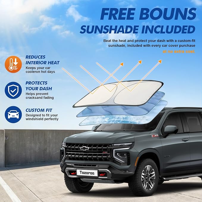 Car Cover Waterproof All-Weather,Heavy-Duty Outdoor Full Exterior Automobiles SUV(Length 202-214 inch) with Windshield Sun Shade Universal Fit Chevrolet Tahoe, Lincoln MKT, GMC Envoy etc