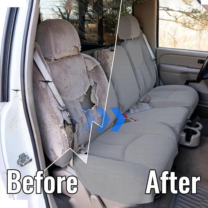 Front Thickened Composite Fabric Seat Covers for Chevy Silverado GMC Sierra 1500 1999-2006 & Classic,Foam-Padded Protection-Gray