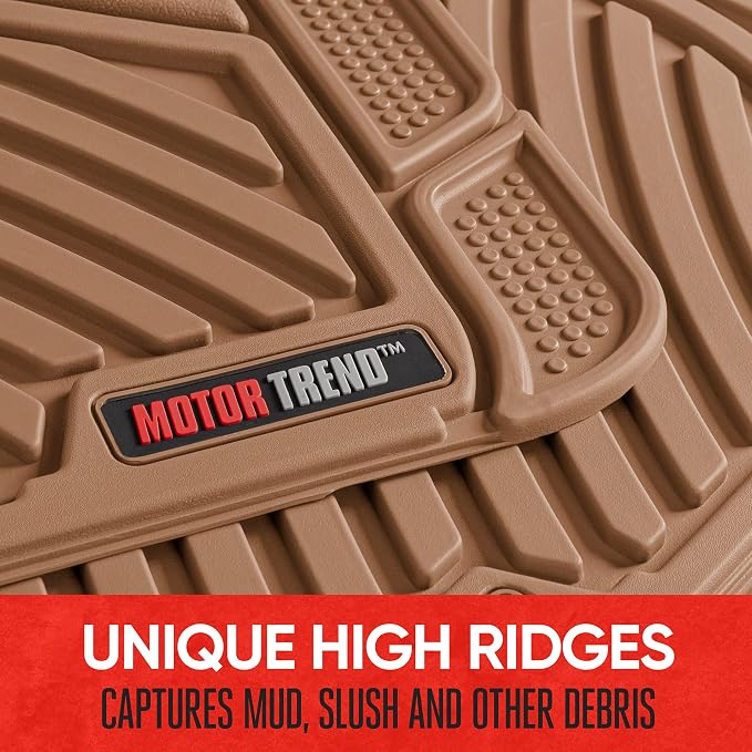 Motor Trend FlexTough™ Baseline Rubber Car Floor Mats with Trunk Mat Cargo Liner, Front & Rear Combo Set fits Most Car SUV Van Coupe Sedan, Heavy Duty All Weather Trim to Fit