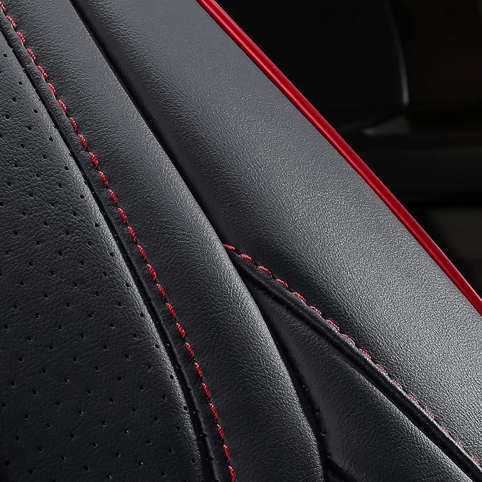 Huidasource Rear Bench Leather Seat Covers Fit for Chevy Silverado GMC Sierra 1500 2007-2013 & 2019-2025, 2500HD 3500HD 2020-2025 Crew Double Extended Cab WT LS LT Custom(Back Row/Black&Red)