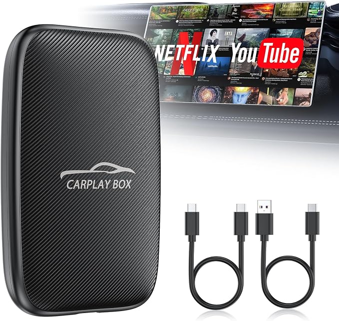 6-in-1 Magic Video Box for Netflix/YouTube, Wireless CarPlay Adapter & Android Auto Wireless Adapter Convert Wired to Wireles Carplay Dongle for OEM Wired CarPlay Cars, TF Card Playback, Plug & Play