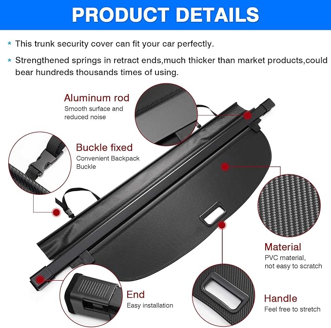 Powerty Retractable Cargo Cover for 2017-2022 Honda CRV-Canvas Texture Trunk Cover Privacy Screen Rear Security Shade for CR-V Accessories (Not for Honda HRV)