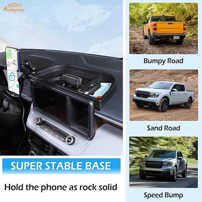 Aunginsy Center Console Dash Storage Tray Compatible with Ford Maverick 2022 2023 2024 Dashboard Multi-Functional Phone Holder Storage Box Organizer Tray Insert with Mobile Phone Mount Accessories