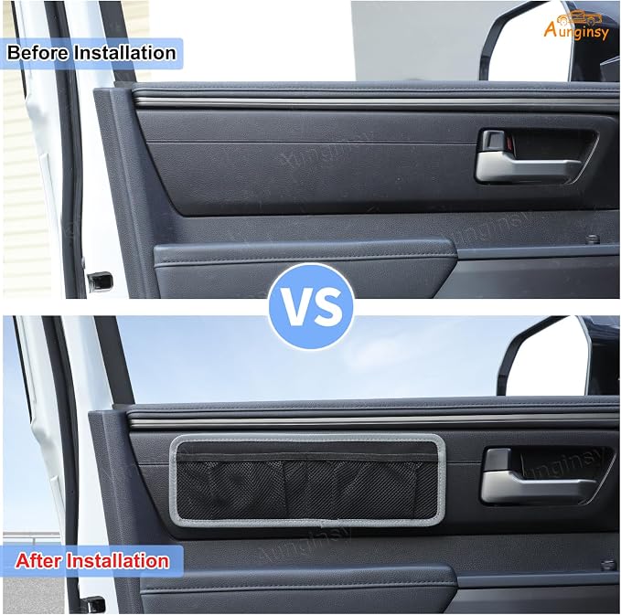 Aunginsy 1Pcs Inner Door Storage Bag Compatible with Toyota Tundra 2022 2023 2024 2025 2026 Pickup Front Door Side Panel Storage Pocket Box Mesh Organizer Tray Pouch Expansion Interior Accessories
