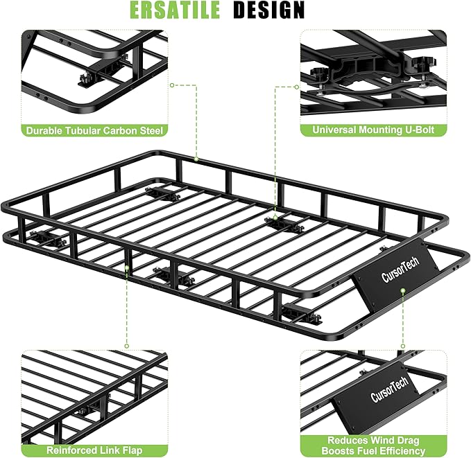 Roof Rack Basket 64" x 39" Heavy Duty Rooftop Cargo Basket 300 lbs Capacity Steel Roof Rack Cargo Baskets Luggage Holder Rack for SUV Truck Car Travel Camping Storage