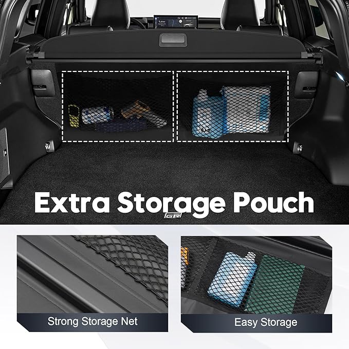 Cargo Cover for Toyota RAV4 2019-2025 2026 with Extra Storage Net,Retractable Trunk Cover for 2026 RAV4 Accessories Security Shield Shade No Gap Design