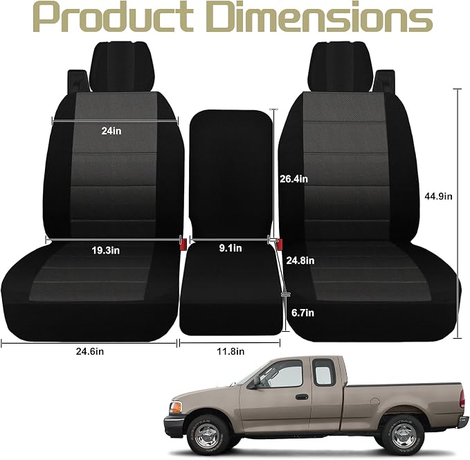 Jokuye 40/20/40 Split Front Bench Seat Covers for Ford F150 XL Standard Cab 2004 2005 2006 2007 2008, Heavy-Duty Oxford Fabric with Integrated Seatbelts & Center Armrest Cover - Black