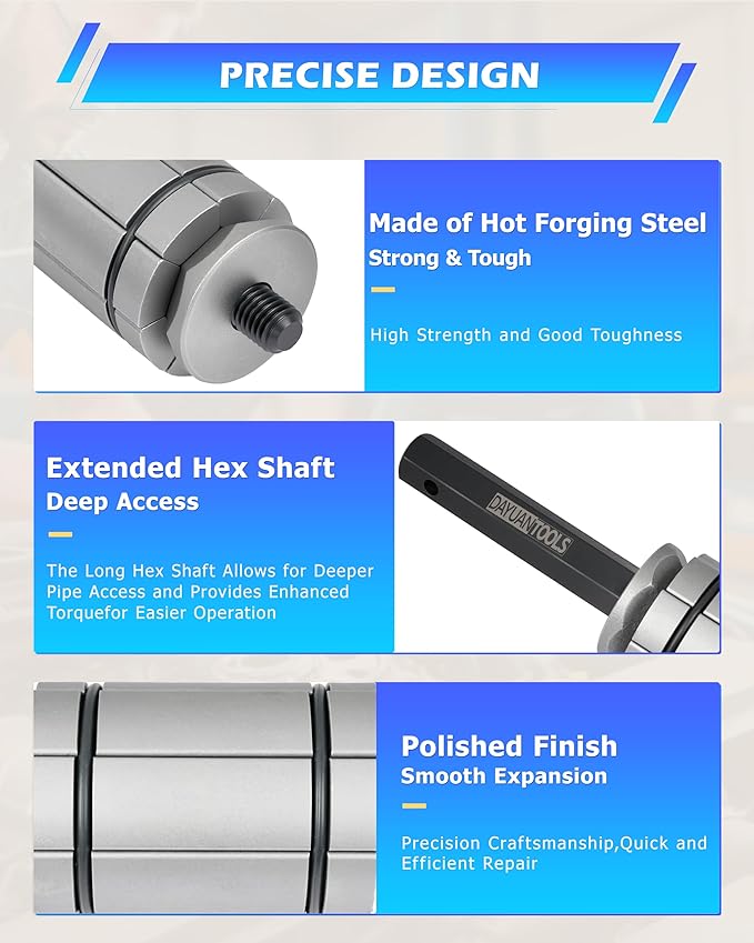 DAYUAN Upgraded 3 Pcs 1-1/8'' to 3-1/2'' Exhaust Pipe Expander Tool Set, Tail Pipe Spreader Kit Compatible with Most Vehicles and Trucks Bule Case