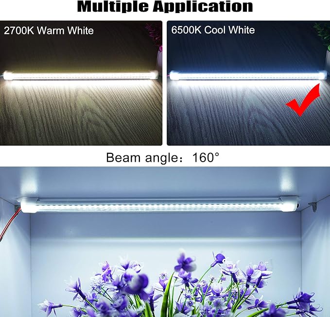 Rifachua Car 12V Interior LED Light Bar 48 LEDs Strip Lights with Switch and Magnets 6500K White Light for Car Van RV Cabinet Showcase Indoor Room Home 4 PCS Extendable
