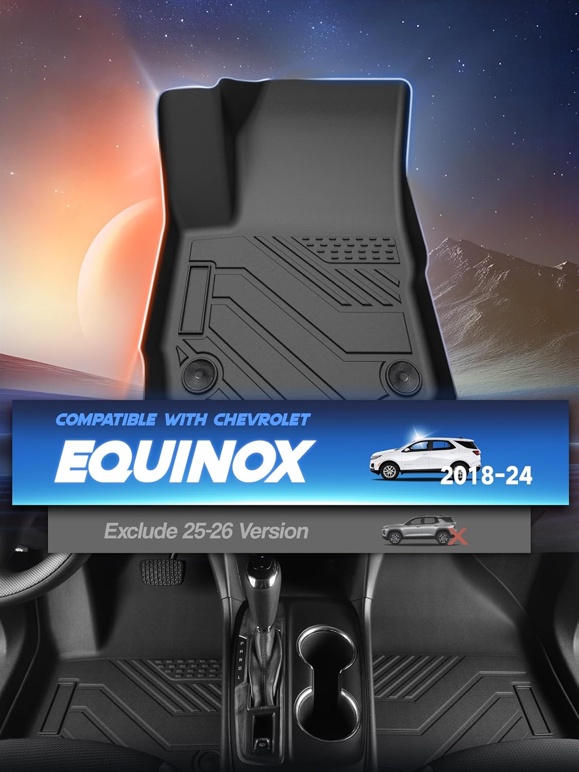 Car Floor Mats for 2018-2024 Chevrolet Equinox/GMC Terrain (Not for EV) Accessories,TPE All Weather Protection Floor Mats,Custom Fit 1st&2nd Row Car Floor Liners Set,Heavy Duty Accessories,Black