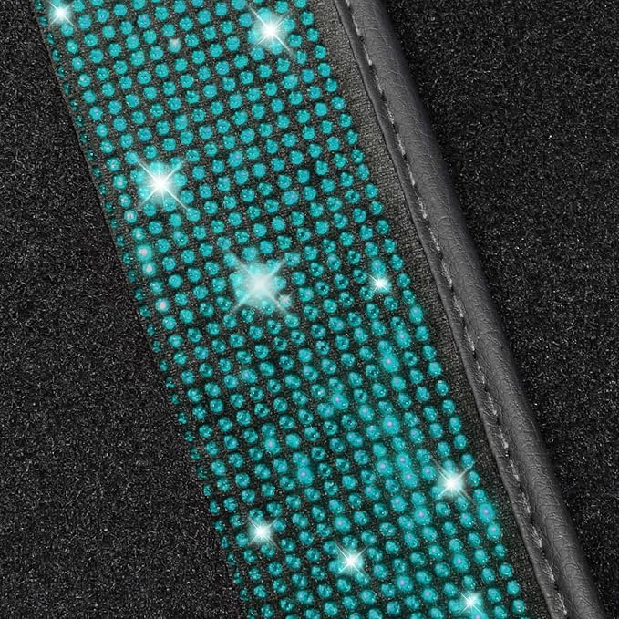 NBTEPEM Aquamrine Bling Car Floor Mats Full Set, Universal Fit Most Cars,SUV, Trucks, 4 pcs Sparkle Glitter Diamond Carpet for Women Girls with Anti-Slip Pad (Aquamarine Diamond)