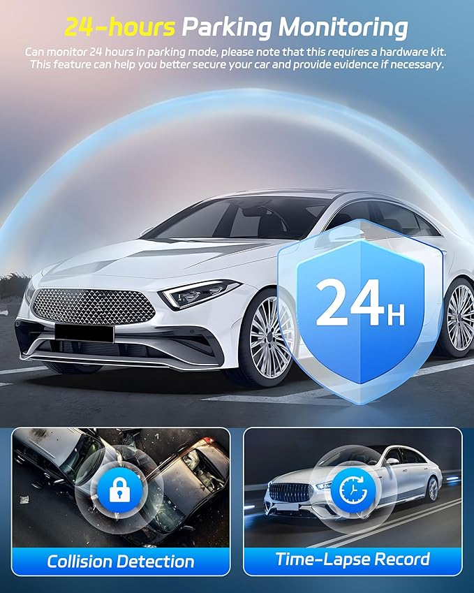 3 Channel Mirror Dash Cam 1080P Front and Rear Inside with 64GB Card 3.16'' IPS Screen Dash Camera Support G-Sensor Motion Detection Loop Recording Parking Assistance Exposure Compensation