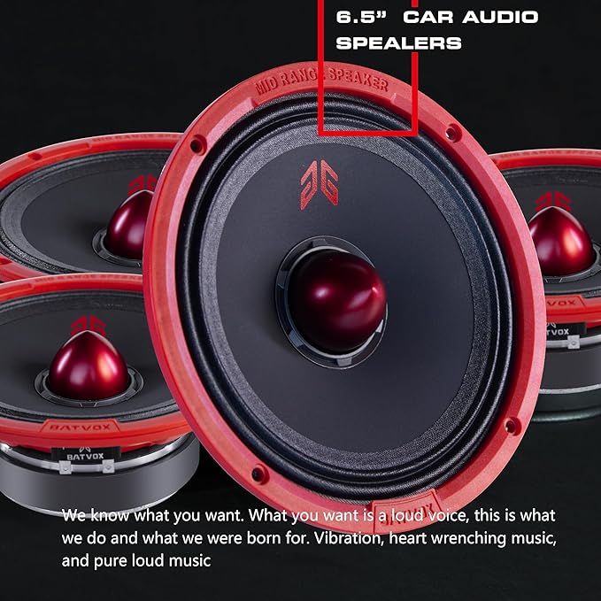 MX65E1 Loudspeaker 6.5 Inch Midrange 400 Watts 6 Ohms Red Bullet, Premium Quality Audio Door Speakers for Car or Truck Stereo Sound System, Red (2 Speakers)